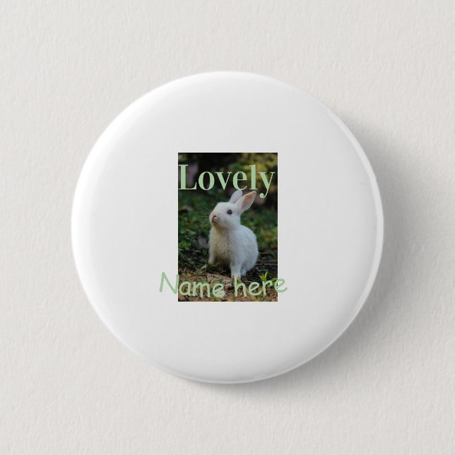 Lovely bunny rabbit pet photo name green pastel  2 inch round button (Front)