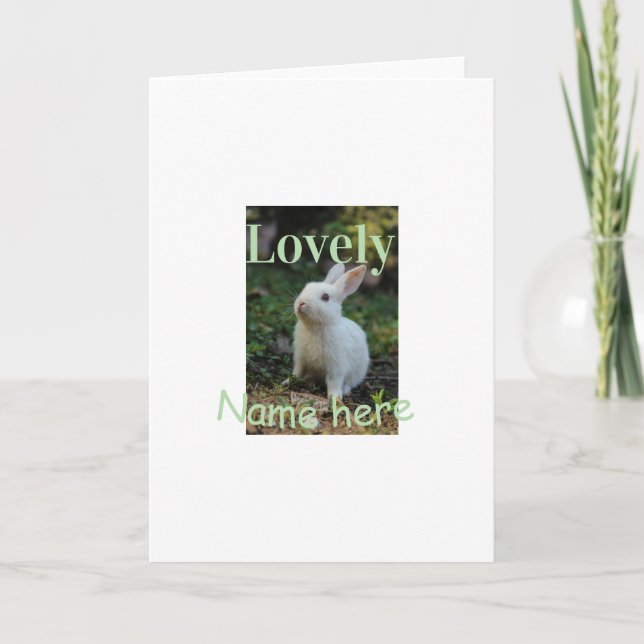 Lovely bunny rabbit pet photo name green pastel  card (Front)