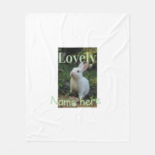 Lovely bunny rabbit pet photo name green pastel fleece blanket