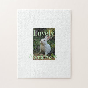 Lovely bunny rabbit pet photo name green pastel jigsaw puzzle