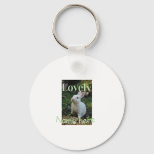 Lovely bunny rabbit pet photo name green pastel keychain