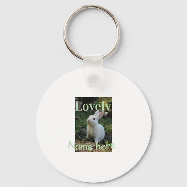 Lovely bunny rabbit pet photo name green pastel  keychain (Front)