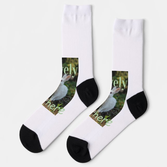 Lovely bunny rabbit pet photo name green pastel  socks (Left)