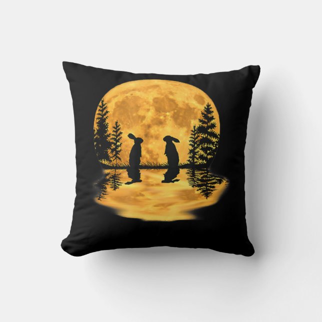 Lovely Bunny Rabbit Rabbits Moon Night Sky Throw Pillow (Front)