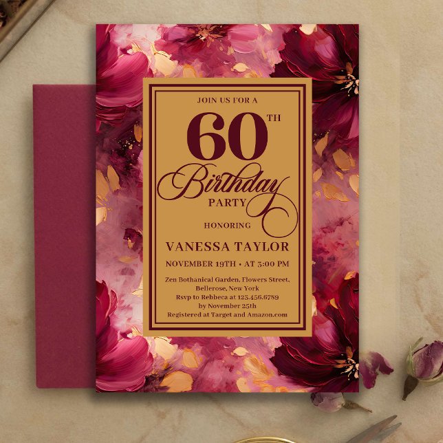 Lovely Burgundy Blush Gold Style 60th Birthday   Invitation (Lovely Burgundy Blush Gold Style 60th Birthday Invitation

)