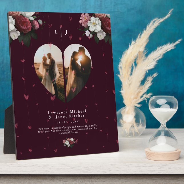 Lovely Burgundy Custom Heart shape couples photos Plaque (Side)