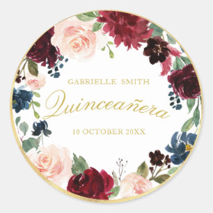 lovely burgundy floral Quinceanera sticker