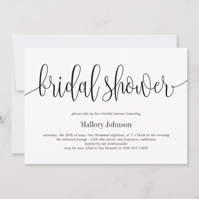 Lovely Calligraphy EDITABLE COLOR Bridal Shower Invitation (Front)