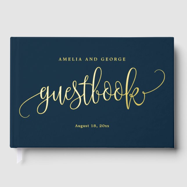 Lovely Calligraphy Editable Colour Foil Guestbook (Front)