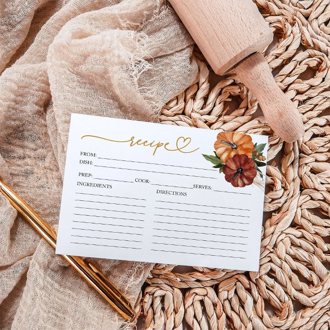 Lovely Calligraphy Fall Bridal Shower Recipe Cards (Creator Uploaded)