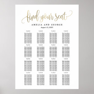 Lovely Calligraphy Faux Gold Seating Chart Poster