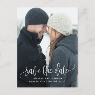 Lovely Calligraphy Portrait Save The Date Postcard