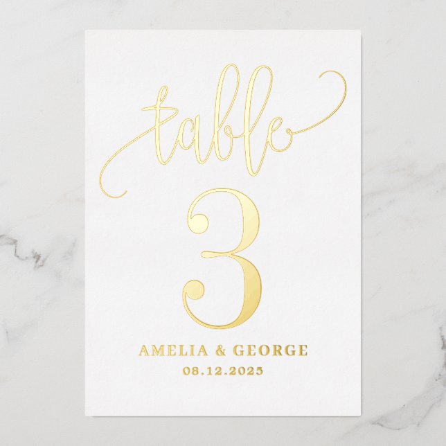 Lovely Calligraphy REAL FOIL Table Number Card (Front)