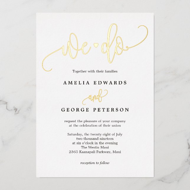 Lovely Calligraphy Real Foil Wedding Invitation (Front)