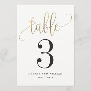 Lovely Calligraphy Table Number Card Faux Gold