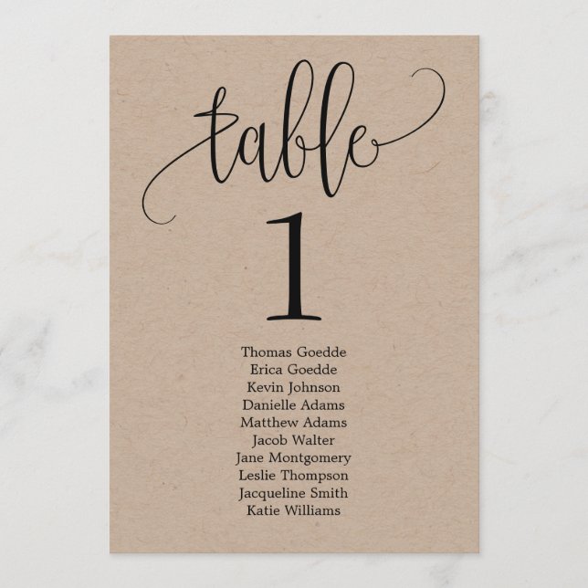 Lovely Calligraphy Table Seating Card (Front)