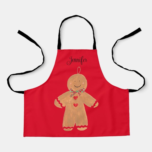 Lovely Cartoon Gingerbread man Christmas Winter Apron (Front)