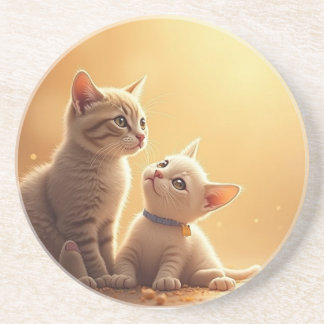 Lovely Cat Couple Coaster