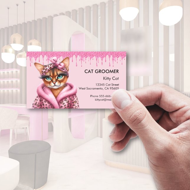 Lovely Cat Groomer Sitter Pink Glitter Dripping Business Card (Lovely Cat Groomer Sitter Pink Glitter Dripping Business Card)
