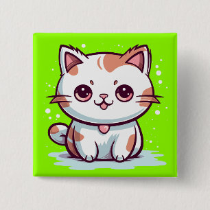 Lovely Cat Kawaii Style Clipart 2 Inch Square Button
