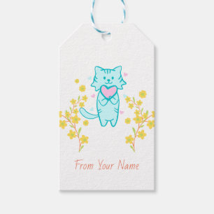 Lovely Cat with yellow flowers Gift Tags 