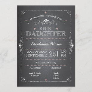 Lovely Chalkboard Baby Girl Birth Announcement