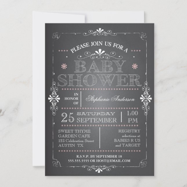 Lovely Chalkboard Baby Girl Shower Invitation (Front)