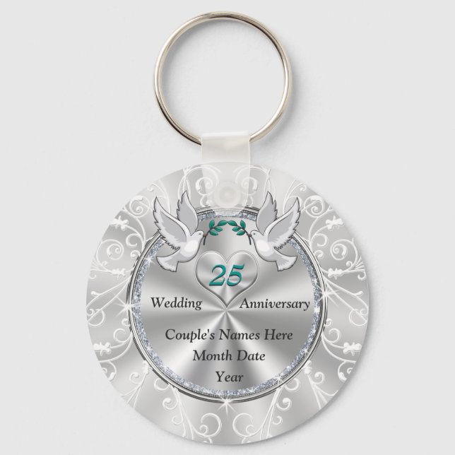 Lovely Cheap 25th Wedding Anniversary Party Favour Keychain (Front)