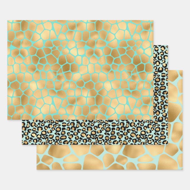 Lovely Cheetah Print and Giraffe Spots Wrapping Paper Sheet (Set)