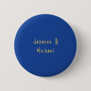 Lovely Chic Calligraphy Couple Names Blue & Gold 2 Inch Round Button