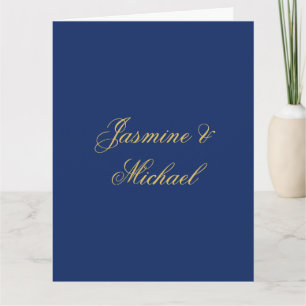 Lovely Chic Calligraphy Couple Names Blue & Gold Card
