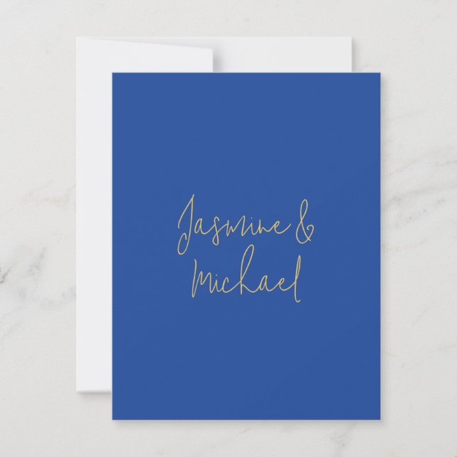 Lovely Chic Calligraphy Couple Names Blue & Gold Card (Front)