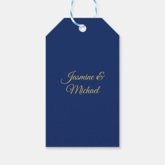 Lovely Chic Calligraphy Couple Names Blue & Gold Gift Tags