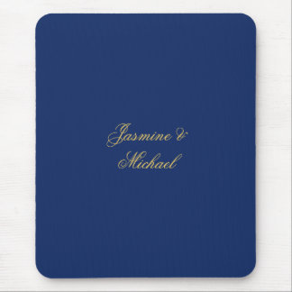 Lovely Chic Calligraphy Couple Names Blue & Gold Mouse Pad