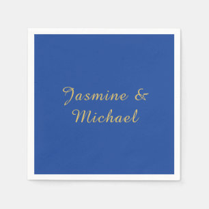 Lovely Chic Calligraphy Couple Names Blue & Gold Napkin