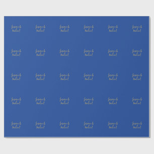 Lovely Chic Calligraphy Couple Names Blue & Gold Wrapping Paper