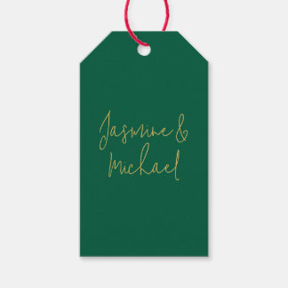Lovely Chic Calligraphy Couple Names Green & Gold Gift Tags