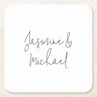 Lovely Chic Calligraphy Couple Names Square Paper Coaster