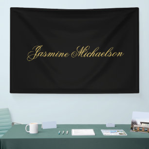 Lovely Chic Calligraphy Name Black & Gold Banner