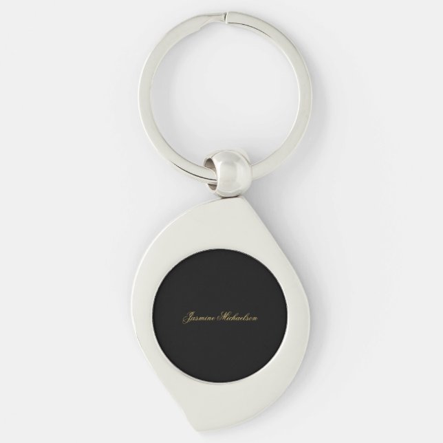 Lovely Chic Calligraphy Name Black & Gold Keychain (Front)