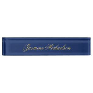 Lovely Chic Calligraphy Name Blue & Gold Nameplate