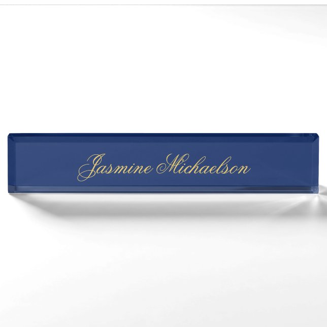 Lovely Chic Calligraphy Name Blue & Gold Nameplate (Front)
