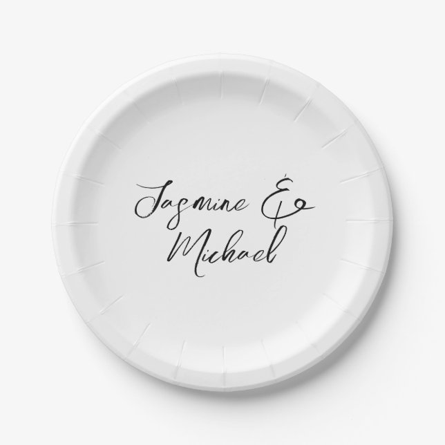 Lovely Chic Calligraphy Names Weddings Paper Plate (Front)