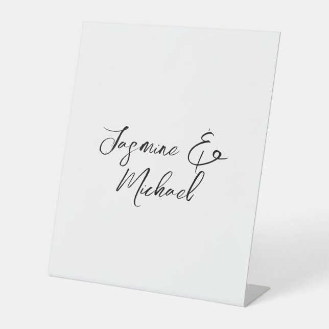 Lovely Chic Calligraphy Names Weddings Pedestal Sign (Front)