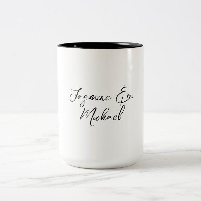 Lovely Chic Calligraphy Names Weddings Two-Tone Coffee Mug (Center)
