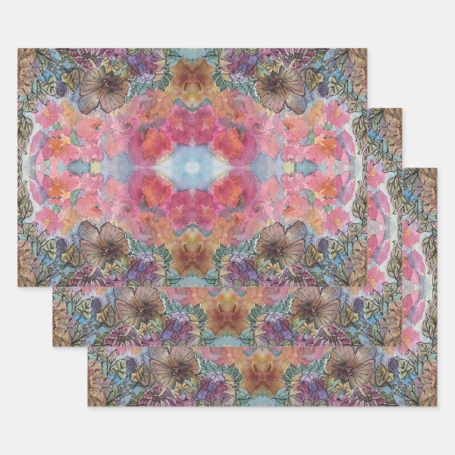 Lovely Chic Flower Garden Watercolor Painting  Wrapping Paper Sheet (Set)