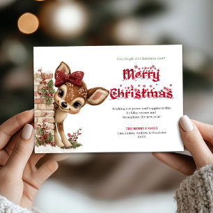 Lovely Christmas baby deer peeking winter card