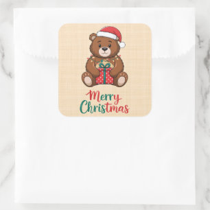 Lovely Christmas Bear - Merry Christmas Square Sticker