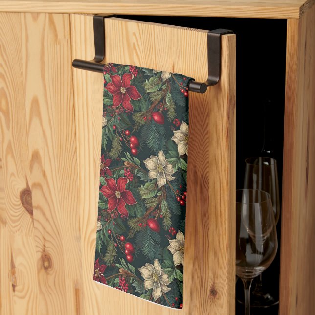 Lovely Christmas chinoiserie floral Kitchen Towel (Thirds Fold)