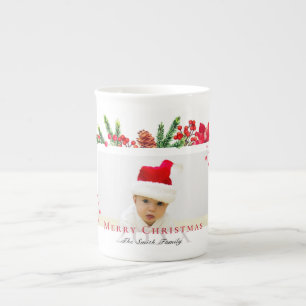 Lovely Christmas Frame Personalized Photo Bone China Mug